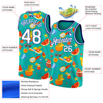 Custom Aqua White-Royal 3D Pattern Summer Hawaii Beach Holiday Authentic Basketball Jersey