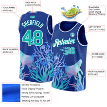 Load image into Gallery viewer, Custom Royal Aqua-White 3D Pattern Design Ocean World Authentic Basketball Jersey