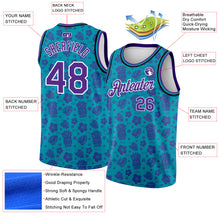 Загрузить изображение в средство просмотра галереи, Custom Teal Purple-White 3D Pattern Hawaii Palm Trees Authentic Basketball Jersey
