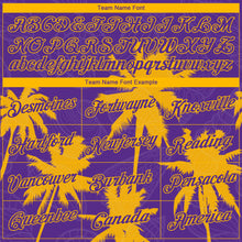 Load image into Gallery viewer, Custom Purple Gold 3D Pattern Hawaii Palm Trees Authentic Basketball Jersey
