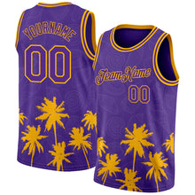 Загрузить изображение в средство просмотра галереи, Custom Purple Gold 3D Pattern Hawaii Palm Trees Authentic Basketball Jersey