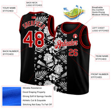 Load image into Gallery viewer, Custom Black Red-White 3D Pattern Hawaii Palm Leaves Authentic Basketball Jersey
