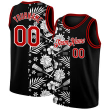 Загрузить изображение в средство просмотра галереи, Custom Black Red-White 3D Pattern Hawaii Palm Leaves Authentic Basketball Jersey