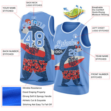 Custom Light Blue White 3D Pattern Go Surfing Authentic Basketball Jersey