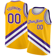 Load image into Gallery viewer, Custom Gold Purple-White Modern Authentic City Edition Basketball Jersey