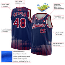 Load image into Gallery viewer, Custom Navy Maroon-White Triangle Shapes Authentic City Edition Basketball Jersey