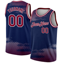 Load image into Gallery viewer, Custom Navy Maroon-White Triangle Shapes Authentic City Edition Basketball Jersey