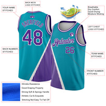 Laden Sie das Bild in den Galerie-Viewer, Custom Teal Purple-White Triangle Pinstripes Authentic City Edition Basketball Jersey