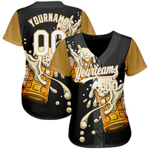 Загрузить изображение в средство просмотра галереи, Custom Black White-Old Gold 3D Pattern Design Beer Festival Authentic Baseball Jersey