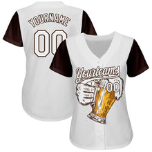 Загрузить изображение в средство просмотра галереи, Custom White Brown 3D Pattern Design Beer Festival Authentic Baseball Jersey