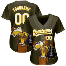Загрузить изображение в средство просмотра галереи, Custom Olive White-Yellow 3D Pattern Design Beer And Music Authentic Baseball Jersey