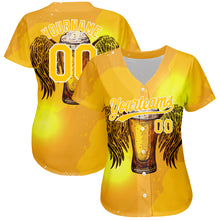 Загрузить изображение в средство просмотра галереи, Custom Yellow White 3D Pattern Design Beer Authentic Baseball Jersey