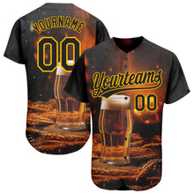 Load image into Gallery viewer, Custom Black Yellow 3D Pattern Design International Beer Day Authentic Baseball Jersey
