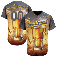 Charger l'image dans la galerie, Custom Steel Gray Yellow 3D Pattern Design International Beer Day Authentic Baseball Jersey