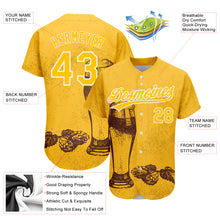Load image into Gallery viewer, Custom Yellow White 3D Pattern Design Beer Festival Authentic Baseball Jersey
