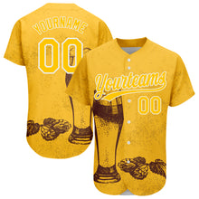 Загрузить изображение в средство просмотра галереи, Custom Yellow White 3D Pattern Design Beer Festival Authentic Baseball Jersey
