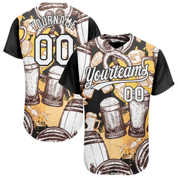 Custom White Black 3D Pattern Design Beer Festival Authentic Baseball Jersey