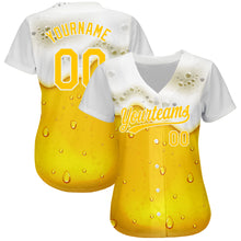 Charger l'image dans la galerie, Custom Yellow White 3D Pattern Design Beer Authentic Baseball Jersey