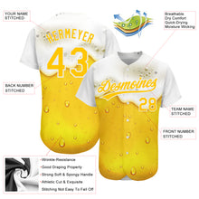 Load image into Gallery viewer, Custom Yellow White 3D Pattern Design Beer Authentic Baseball Jersey
