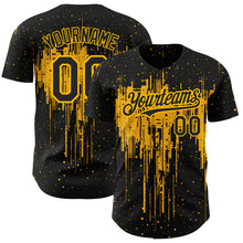 Load image into Gallery viewer, Custom Black Gold 3D Pattern Design Dripping Splatter Art Authentic Baseball Jersey