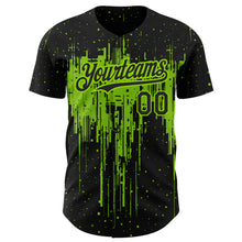 Laden Sie das Bild in den Galerie-Viewer, Custom Black Neon Green 3D Pattern Design Dripping Splatter Art Authentic Baseball Jersey