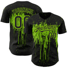Laden Sie das Bild in den Galerie-Viewer, Custom Black Neon Green 3D Pattern Design Dripping Splatter Art Authentic Baseball Jersey