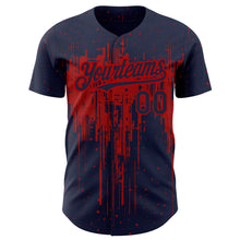 Load image into Gallery viewer, Custom Navy Red 3D Pattern Design Dripping Splatter Art Authentic Baseball Jersey