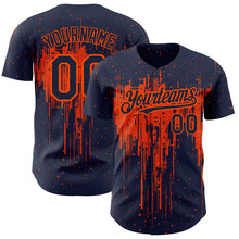 Load image into Gallery viewer, Custom Navy Orange 3D Pattern Design Dripping Splatter Art Authentic Baseball Jersey
