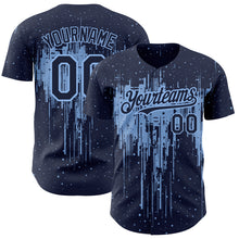 Load image into Gallery viewer, Custom Navy Light Blue 3D Pattern Design Dripping Splatter Art Authentic Baseball Jersey