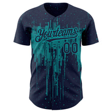 Load image into Gallery viewer, Custom Navy Teal 3D Pattern Design Dripping Splatter Art Authentic Baseball Jersey