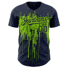 Load image into Gallery viewer, Custom Navy Neon Green 3D Pattern Design Dripping Splatter Art Authentic Baseball Jersey