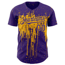 Charger l'image dans la galerie, Custom Purple Gold 3D Pattern Design Dripping Splatter Art Authentic Baseball Jersey