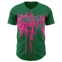 Laden Sie das Bild in den Galerie-Viewer, Custom Kelly Green Pink 3D Pattern Design Dripping Splatter Art Authentic Baseball Jersey