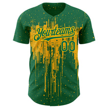 Load image into Gallery viewer, Custom Kelly Green Gold 3D Pattern Design Dripping Splatter Art Authentic Baseball Jersey