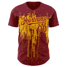 Загрузить изображение в средство просмотра галереи, Custom Crimson Gold 3D Pattern Design Dripping Splatter Art Authentic Baseball Jersey