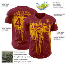 Загрузить изображение в средство просмотра галереи, Custom Crimson Gold 3D Pattern Design Dripping Splatter Art Authentic Baseball Jersey