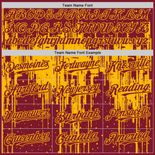 Load image into Gallery viewer, Custom Crimson Gold 3D Pattern Design Dripping Splatter Art Authentic Baseball Jersey

