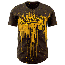Load image into Gallery viewer, Custom Brown Gold 3D Pattern Design Dripping Splatter Art Authentic Baseball Jersey
