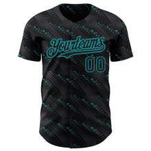 Загрузить изображение в средство просмотра галереи, Custom Black Teal 3D Pattern Design Slant Lines Authentic Baseball Jersey