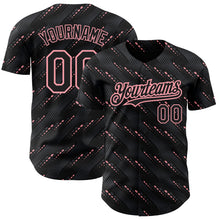 Загрузить изображение в средство просмотра галереи, Custom Black Medium Pink 3D Pattern Design Slant Lines Authentic Baseball Jersey