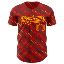 Загрузить изображение в средство просмотра галереи, Custom Red Gold 3D Pattern Design Slant Lines Authentic Baseball Jersey