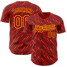 Загрузить изображение в средство просмотра галереи, Custom Red Gold 3D Pattern Design Slant Lines Authentic Baseball Jersey