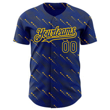 Загрузить изображение в средство просмотра галереи, Custom Royal Yellow 3D Pattern Design Slant Lines Authentic Baseball Jersey