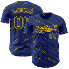 Загрузить изображение в средство просмотра галереи, Custom Royal Yellow 3D Pattern Design Slant Lines Authentic Baseball Jersey