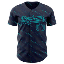 Загрузить изображение в средство просмотра галереи, Custom Navy Teal 3D Pattern Design Slant Lines Authentic Baseball Jersey