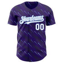 Load image into Gallery viewer, Custom Purple White-Light Blue 3D Pattern Design Slant Lines Authentic Baseball Jersey