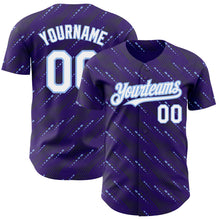Load image into Gallery viewer, Custom Purple White-Light Blue 3D Pattern Design Slant Lines Authentic Baseball Jersey