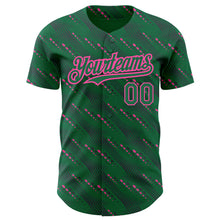 Загрузить изображение в средство просмотра галереи, Custom Kelly Green-Pink 3D Pattern Design Slant Lines Authentic Baseball Jersey