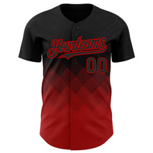 Загрузить изображение в средство просмотра галереи, Custom Black Red 3D Pattern Design Gradient Square Shapes Authentic Baseball Jersey