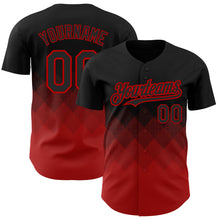 Загрузить изображение в средство просмотра галереи, Custom Black Red 3D Pattern Design Gradient Square Shapes Authentic Baseball Jersey